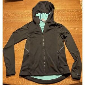 Woman's Champion C9 Hooded Waffle Fleece Lined Athletic Jacket Medium Black/Teal